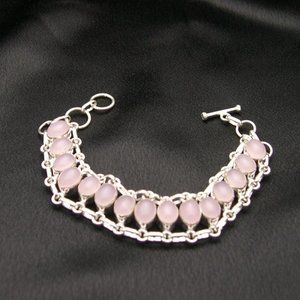 New Sterling Silver Pink Quartz Gemstone Bracelet